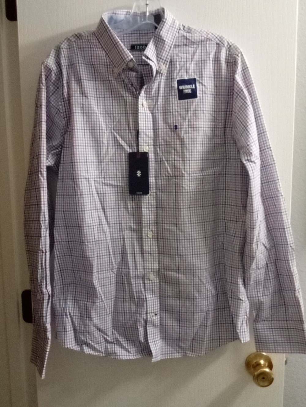 Izod Men’s Button-Down Shirt in White with Blue Plaid